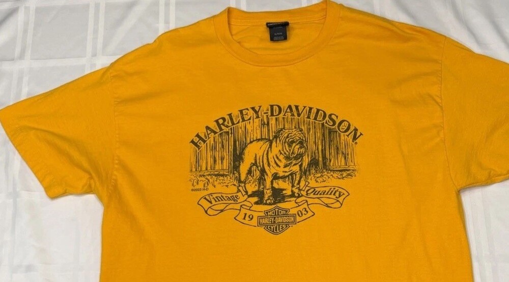Vintage Style Harley Davidson Shirt XL Yellow Bulldog Twister City Wichita, KS